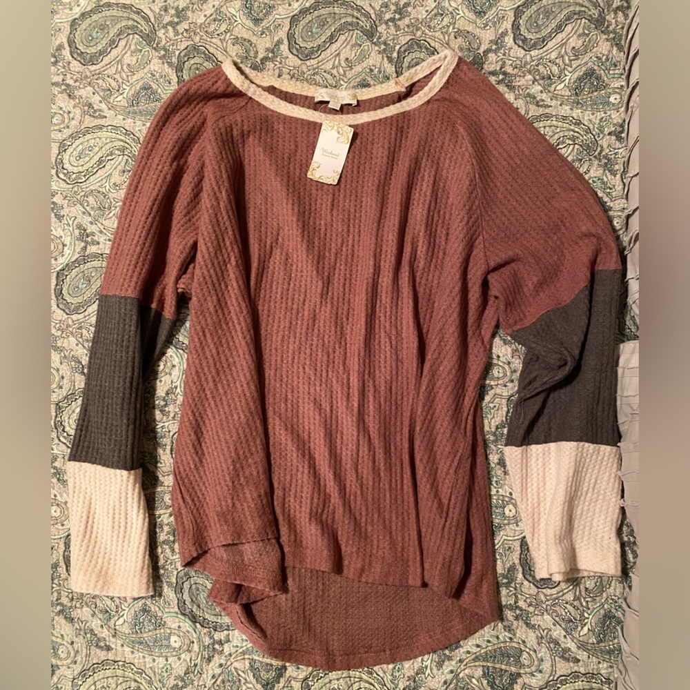 Suzanne Betro long sleeve waffle knit tee shirt